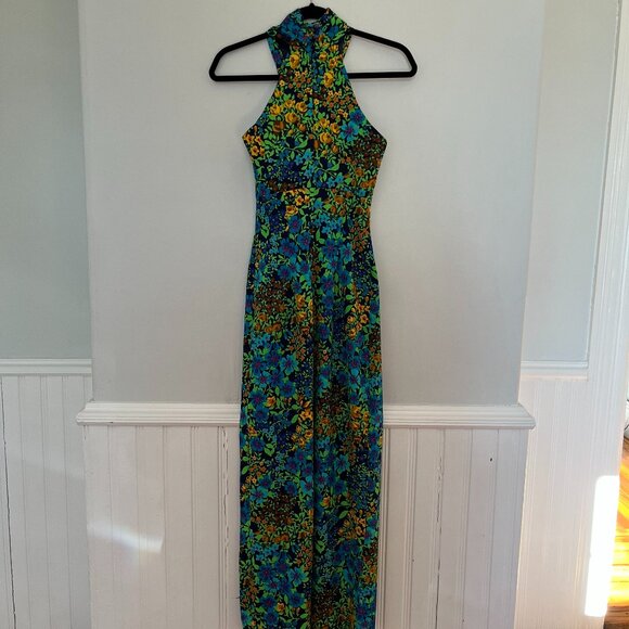 Vintage Union Made Cross Halter Floral Maxi Dress, Size XS - Picture 5 of 14